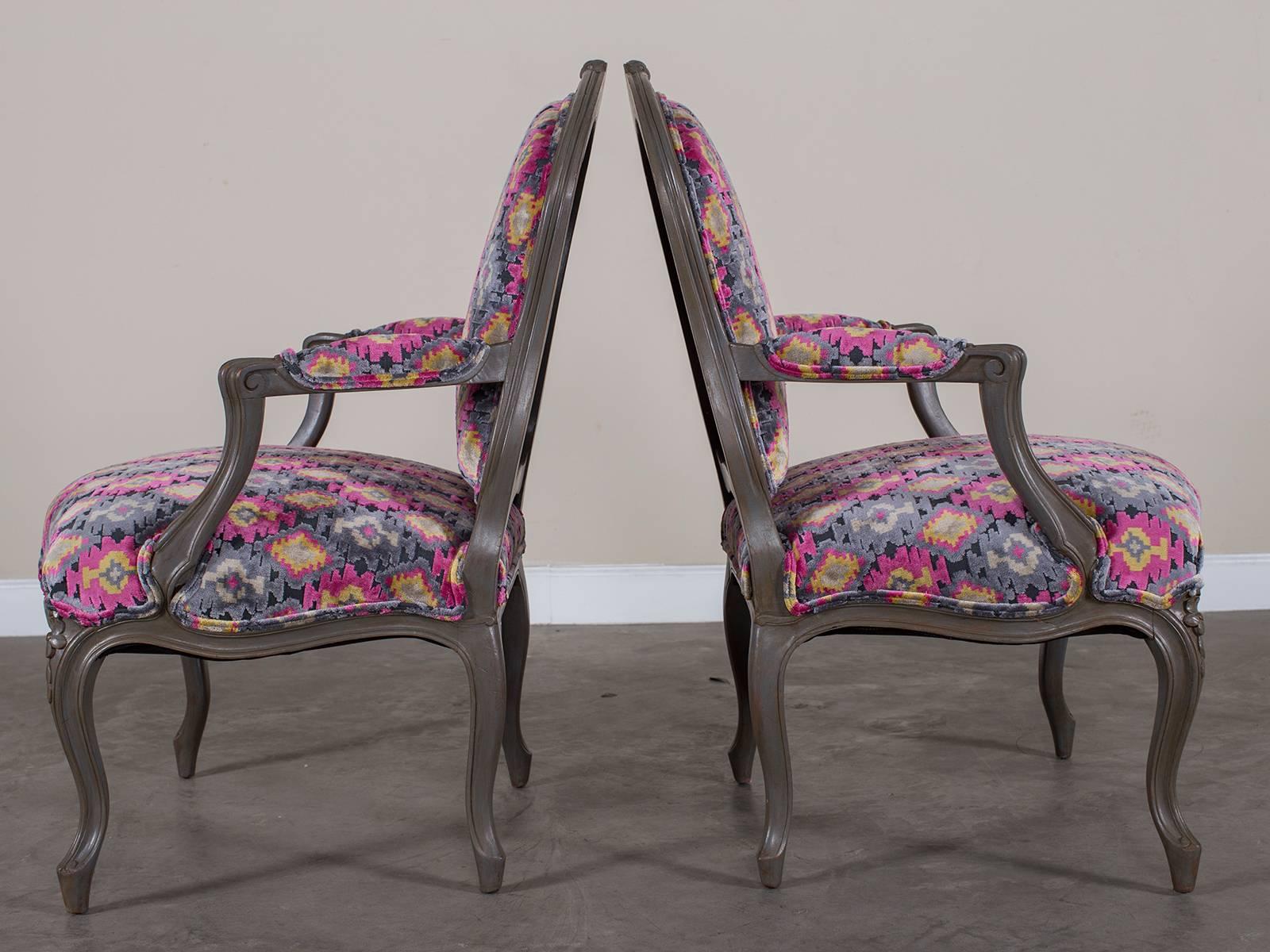 Late 19th Century Pair of Antique French Louis XV Style Painted Armchairs, circa 1875