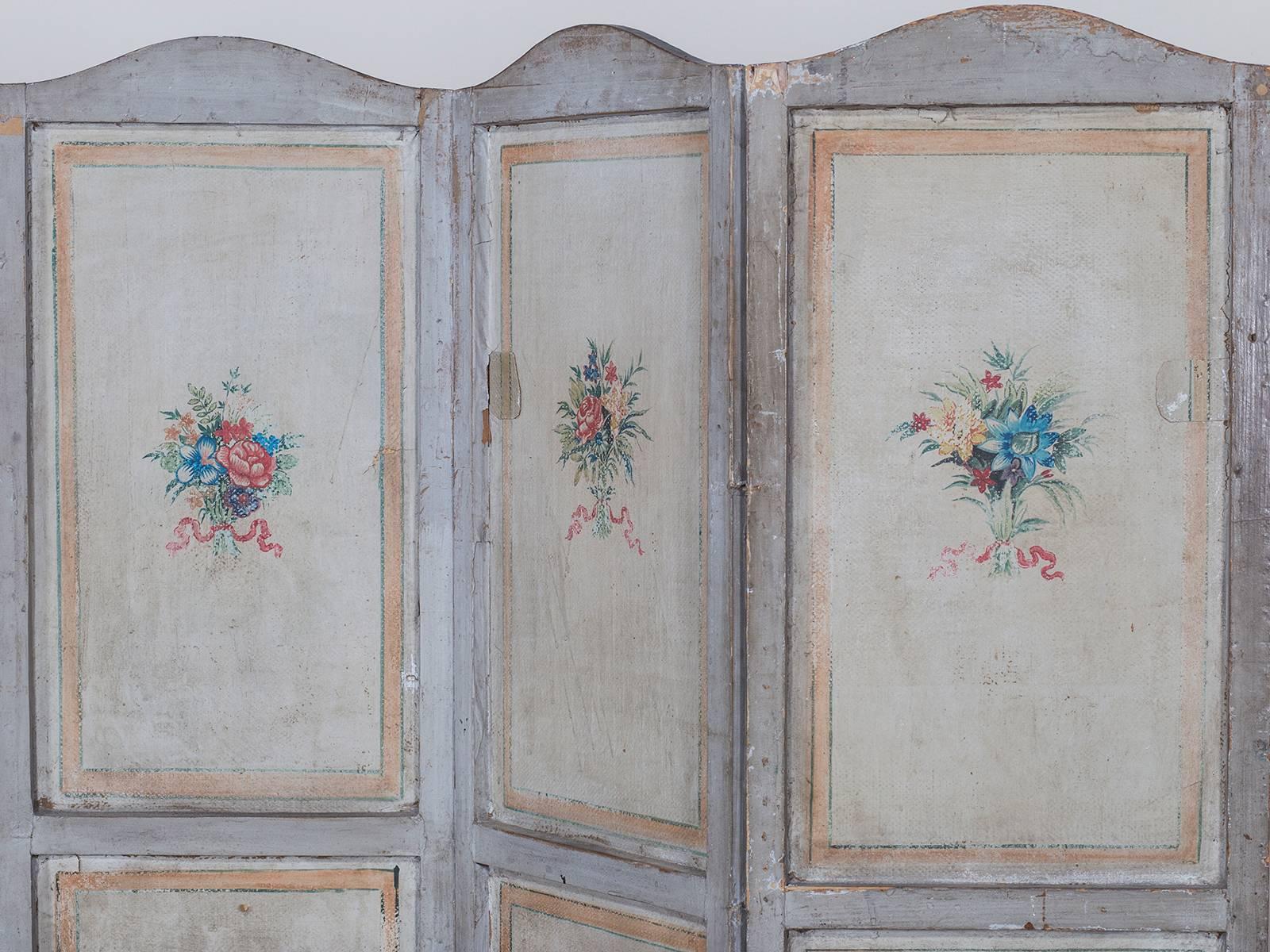 Late 19th Century Antique French Painted Screen Paravent, circa 1880 For Sale