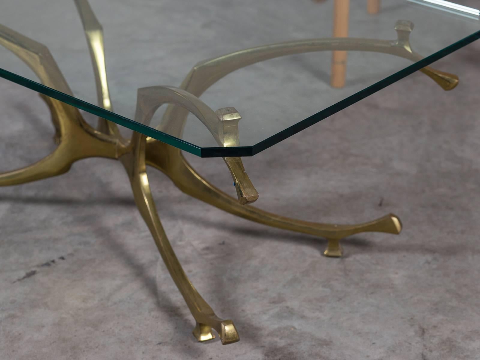 Jacques Duval Brasseur Style Vintage Brass French Coffee Table, circa 1970 For Sale 2