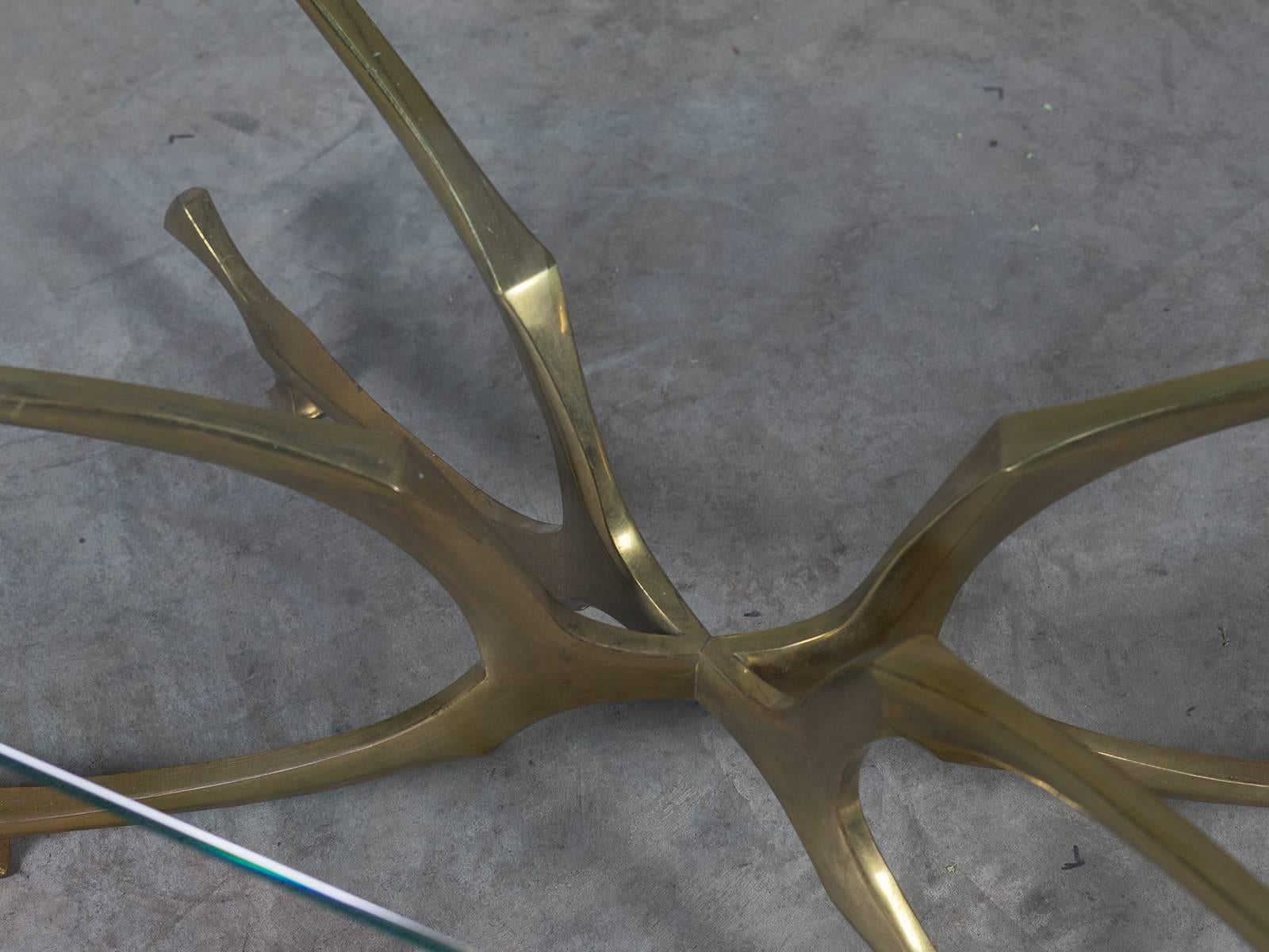 Late 20th Century Jacques Duval Brasseur Style Vintage Brass French Coffee Table, circa 1970 For Sale