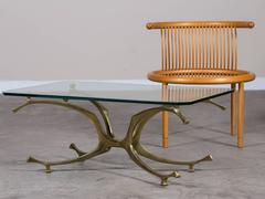 Jacques Duval Brasseur Style Vintage Brass French Coffee Table, circa 1970