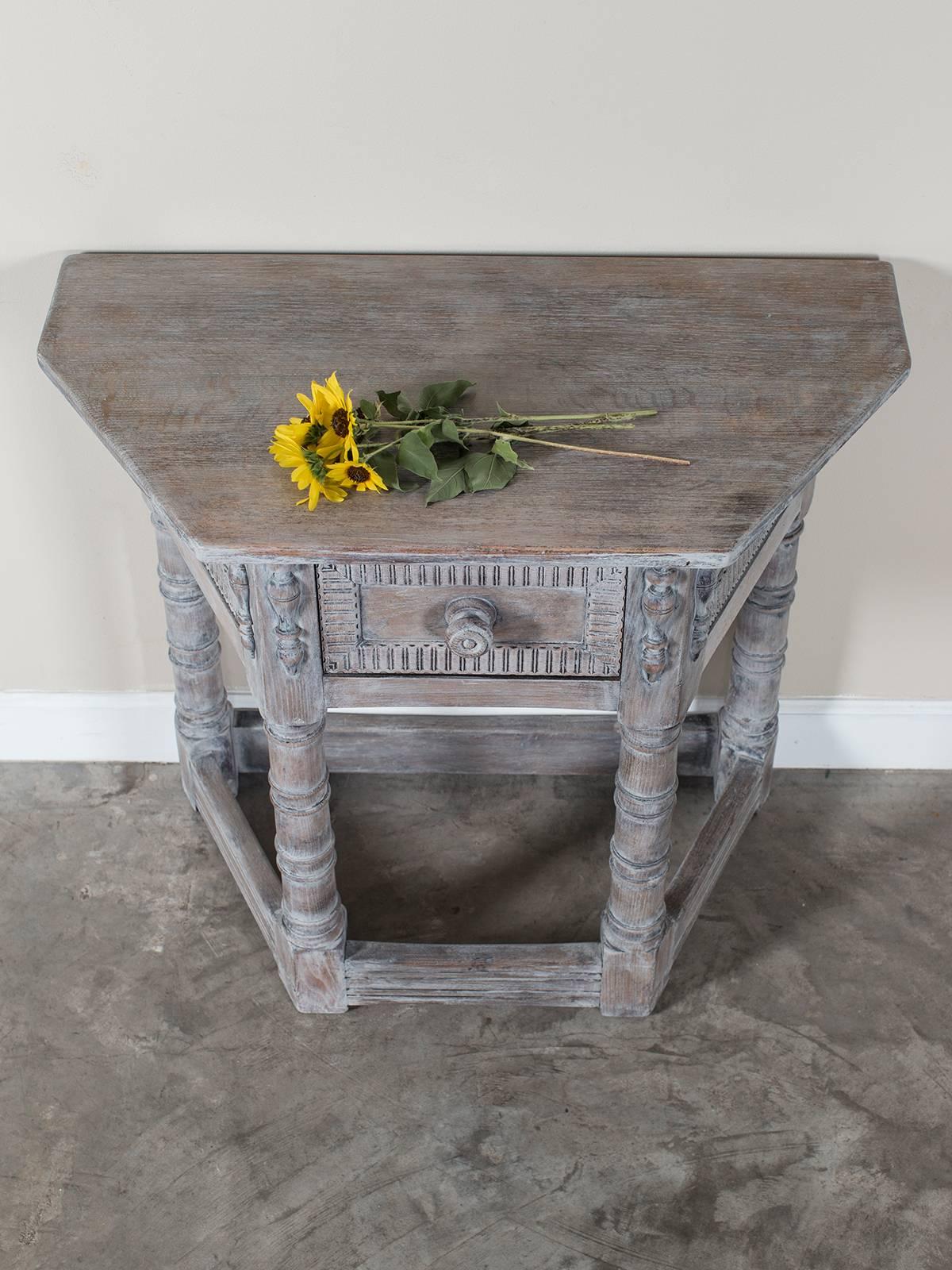 Jacobean Antique English Limed Oak Credenza Console Table, circa 1890