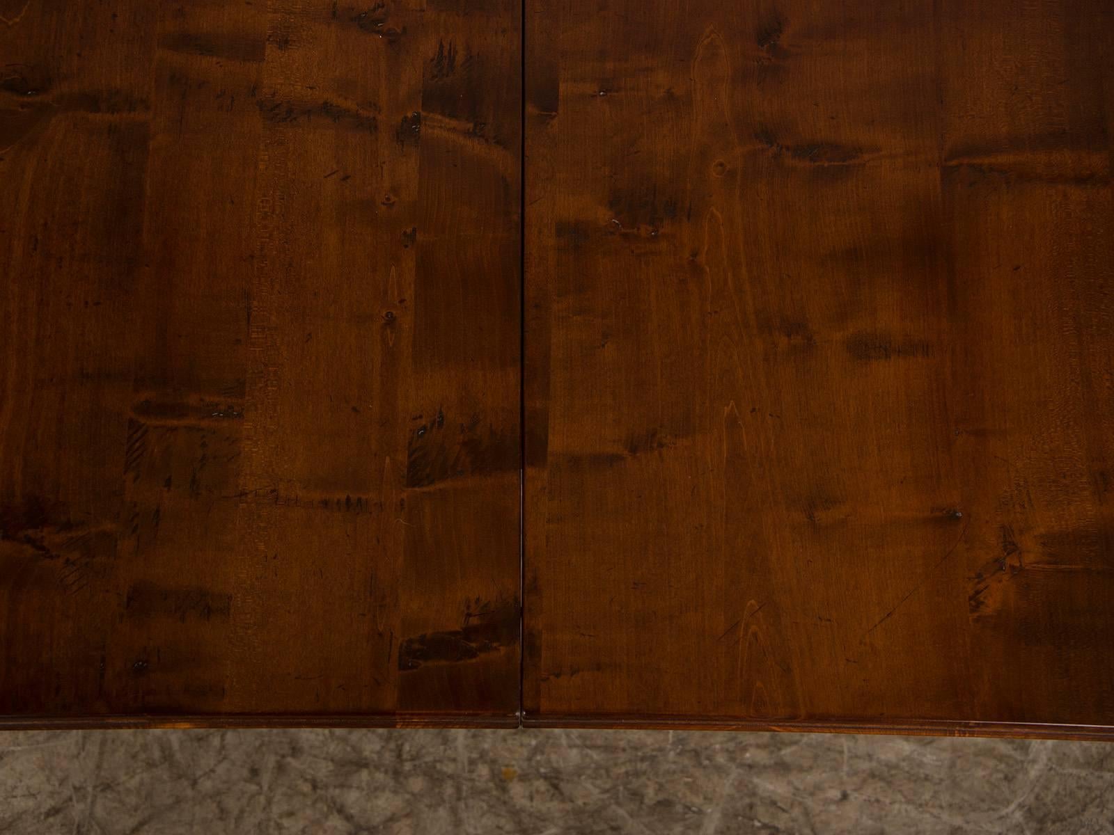 Contemporary English Hand-Planed, Waxed Cherrywood Trestle Dining Table with Three Leaves