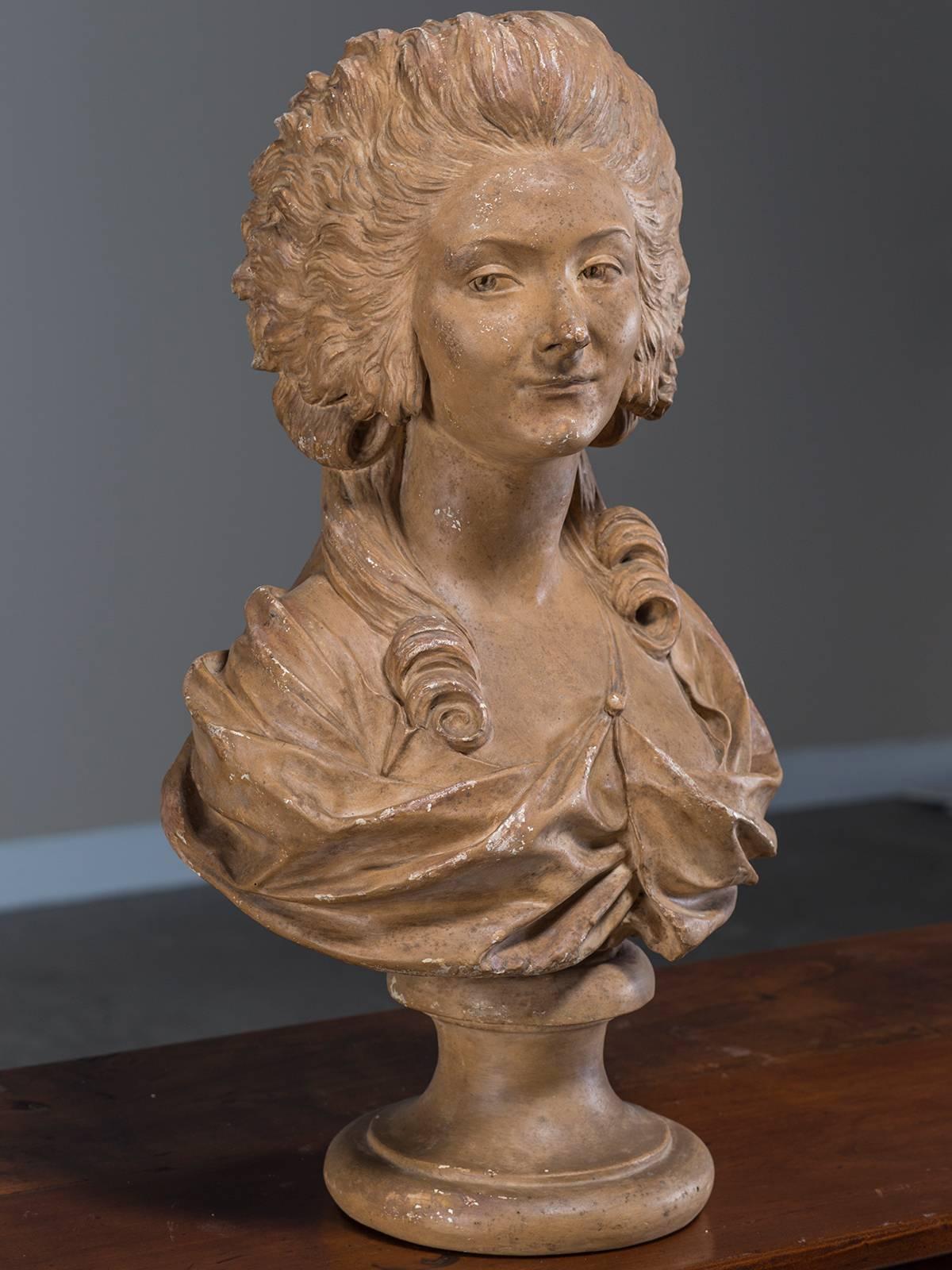Late 19th Century Antique French Terracotta Plaster Bust of Marie Antoinette, circa 1875