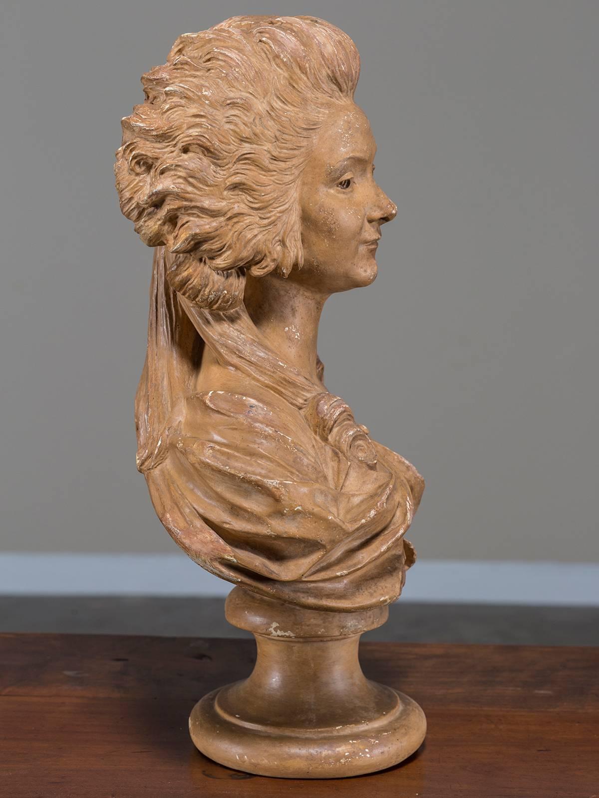 Antique French Terracotta Plaster Bust of Marie Antoinette, circa 1875 1
