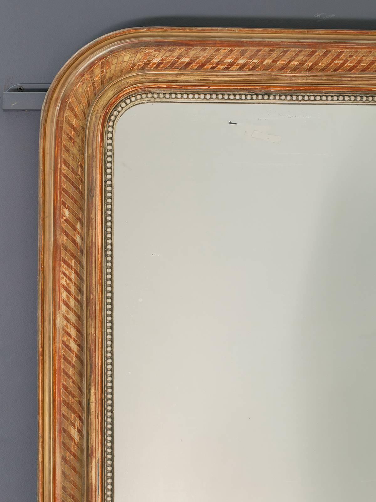 Late 19th Century Large Louis Philippe Antique French Gold Leaf Mirror, circa 1880 For Sale