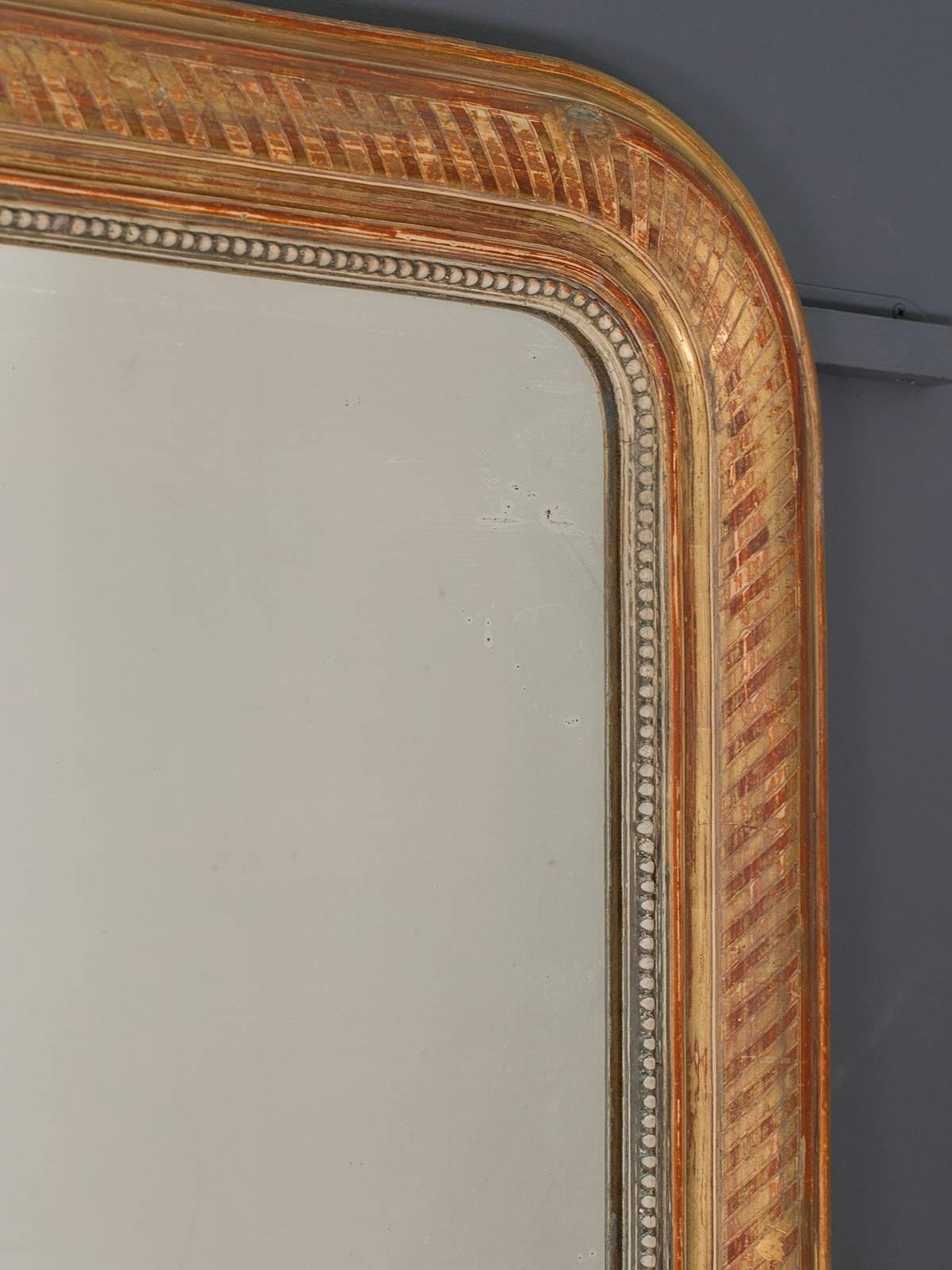 Large Louis Philippe Antique French Gold Leaf Mirror, circa 1880 For Sale 3