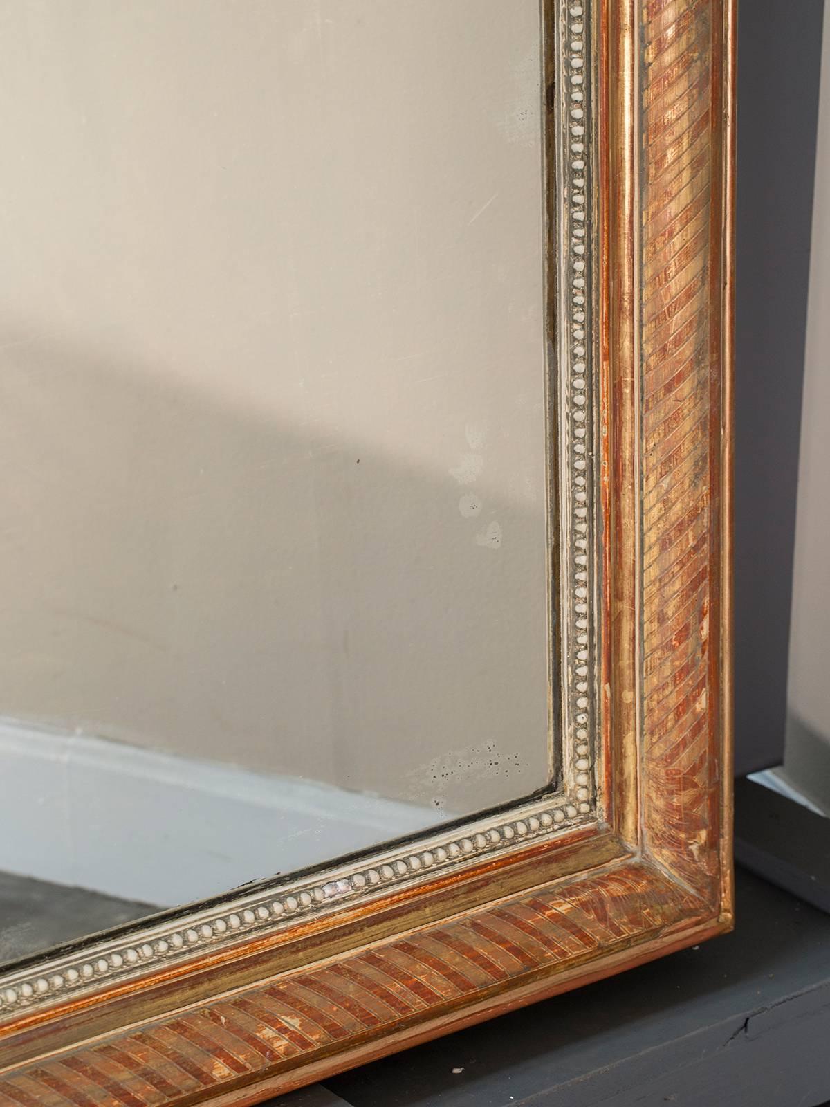 Large Louis Philippe Antique French Gold Leaf Mirror, circa 1880 For Sale 2