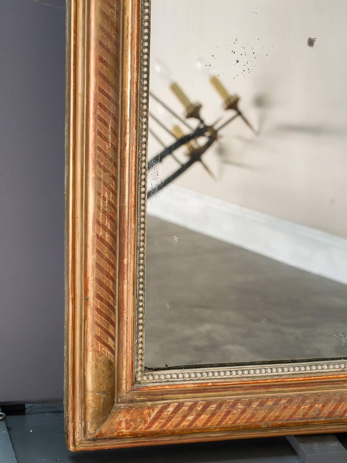 Large Louis Philippe Antique French Gold Leaf Mirror, circa 1880 For Sale 1