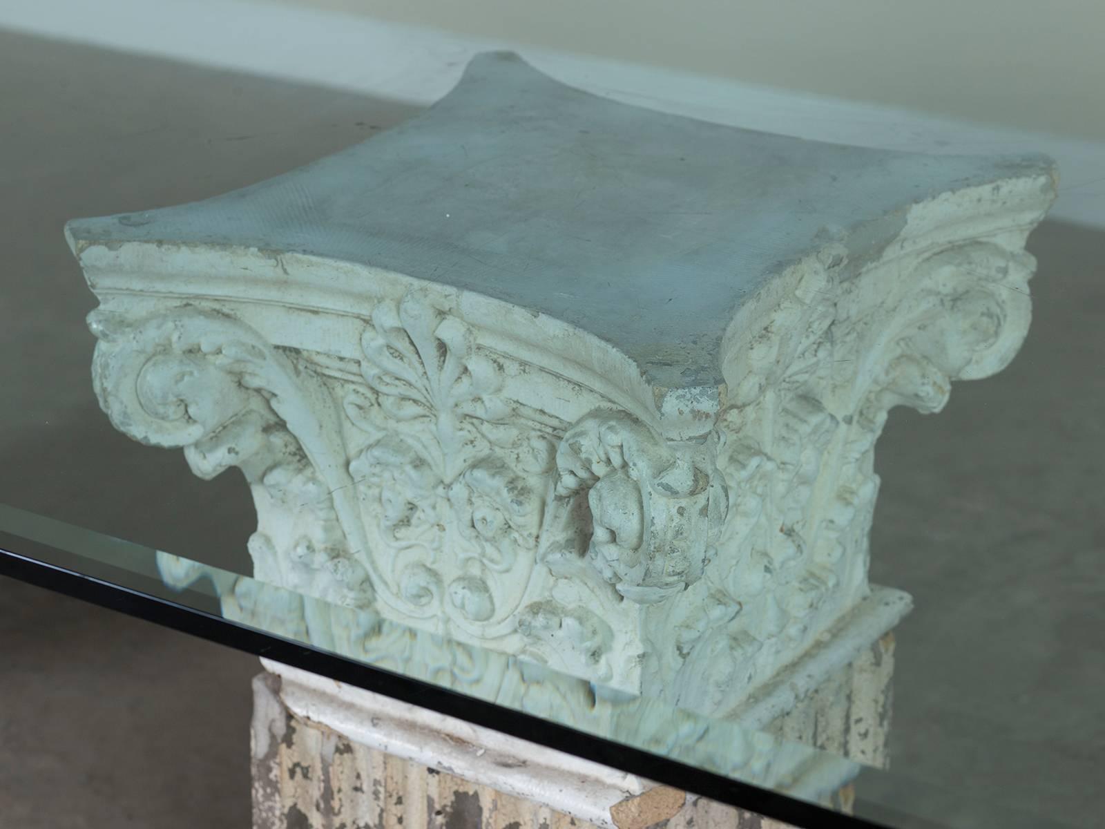 Vintage Italian Neoclassical Pedestal Cast Stone Table Base with Glass Top For Sale 2