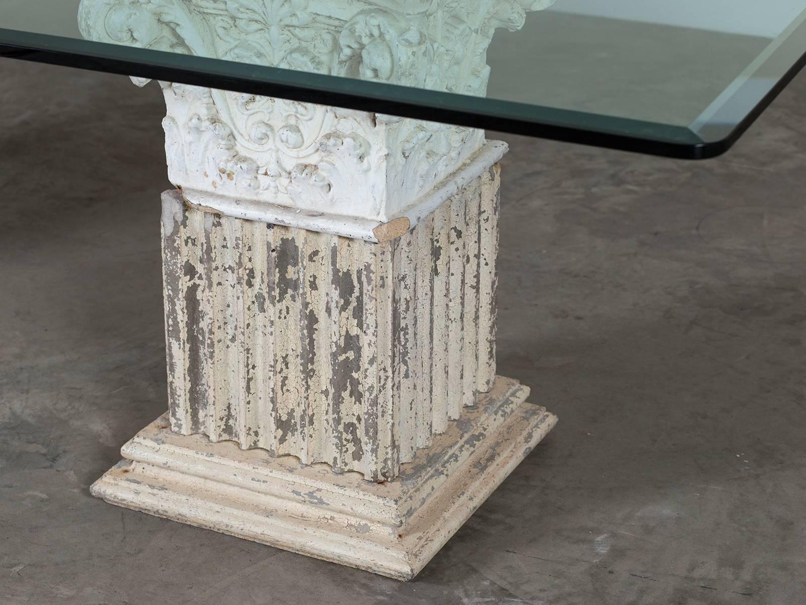 Vintage Italian Neoclassical Pedestal Cast Stone Table Base with Glass Top For Sale 3