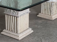 Vintage Italian Neoclassical Pedestal Cast Stone Table Base with Glass Top