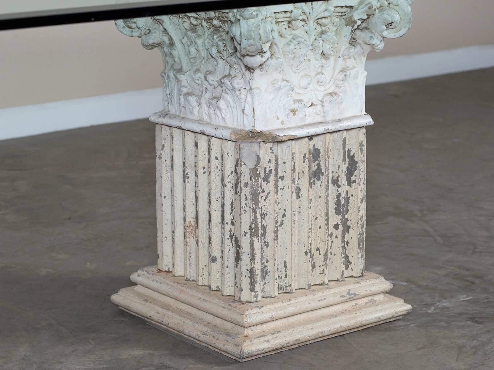 Vintage Italian Neoclassical Pedestal Cast Stone Table Base with Glass Top In Excellent Condition For Sale In Houston, TX