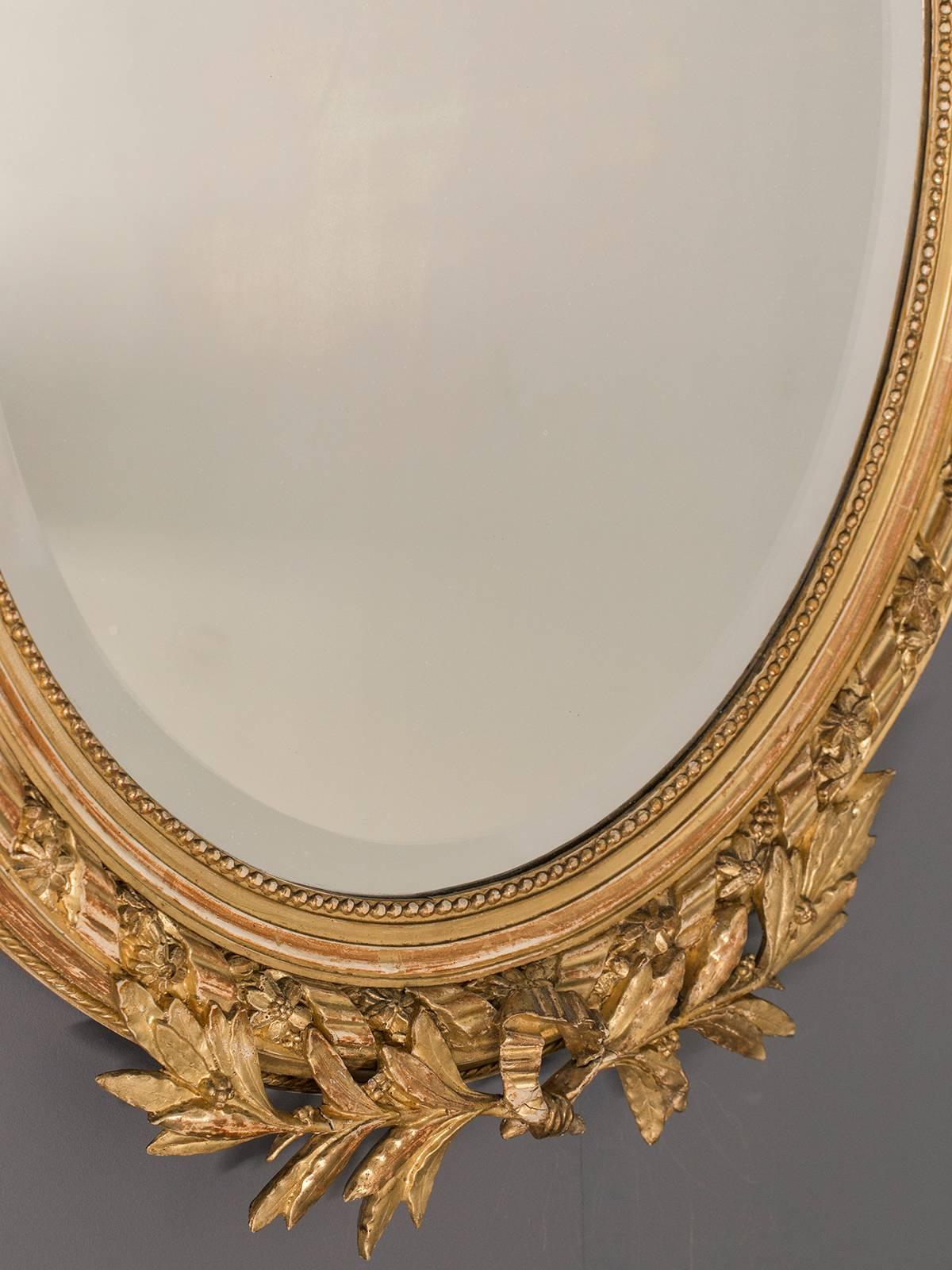 Antique French, Louis XVI Style Oval Mirror, circa 1890 In Excellent Condition In Houston, TX