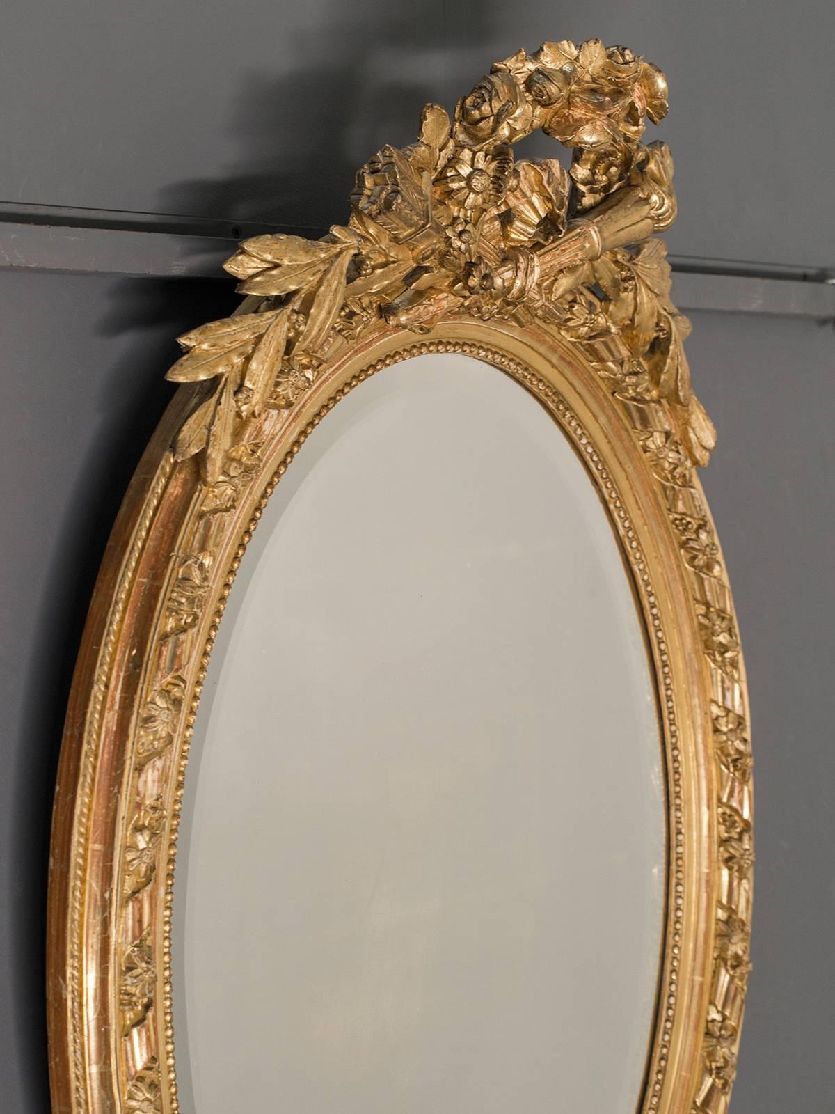 Late 19th Century Antique French, Louis XVI Style Oval Mirror, circa 1890