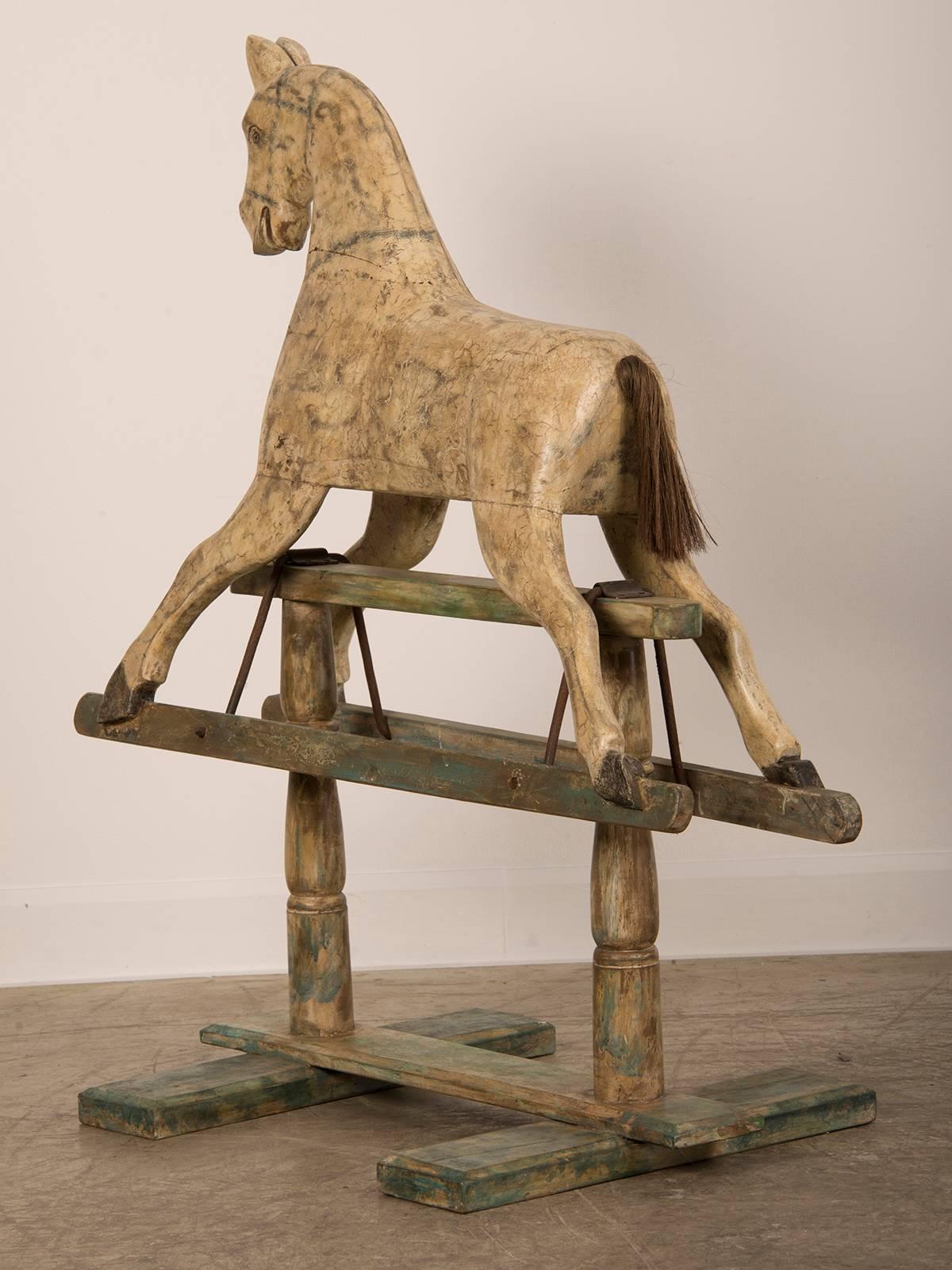 Painted Wood Rocking Child's Hobby Horse, France In Excellent Condition For Sale In Houston, TX