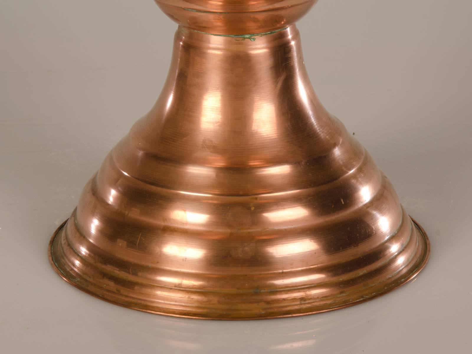 Forged Antique French Copper Vase, circa 1910 Double Bowl Shape For Sale
