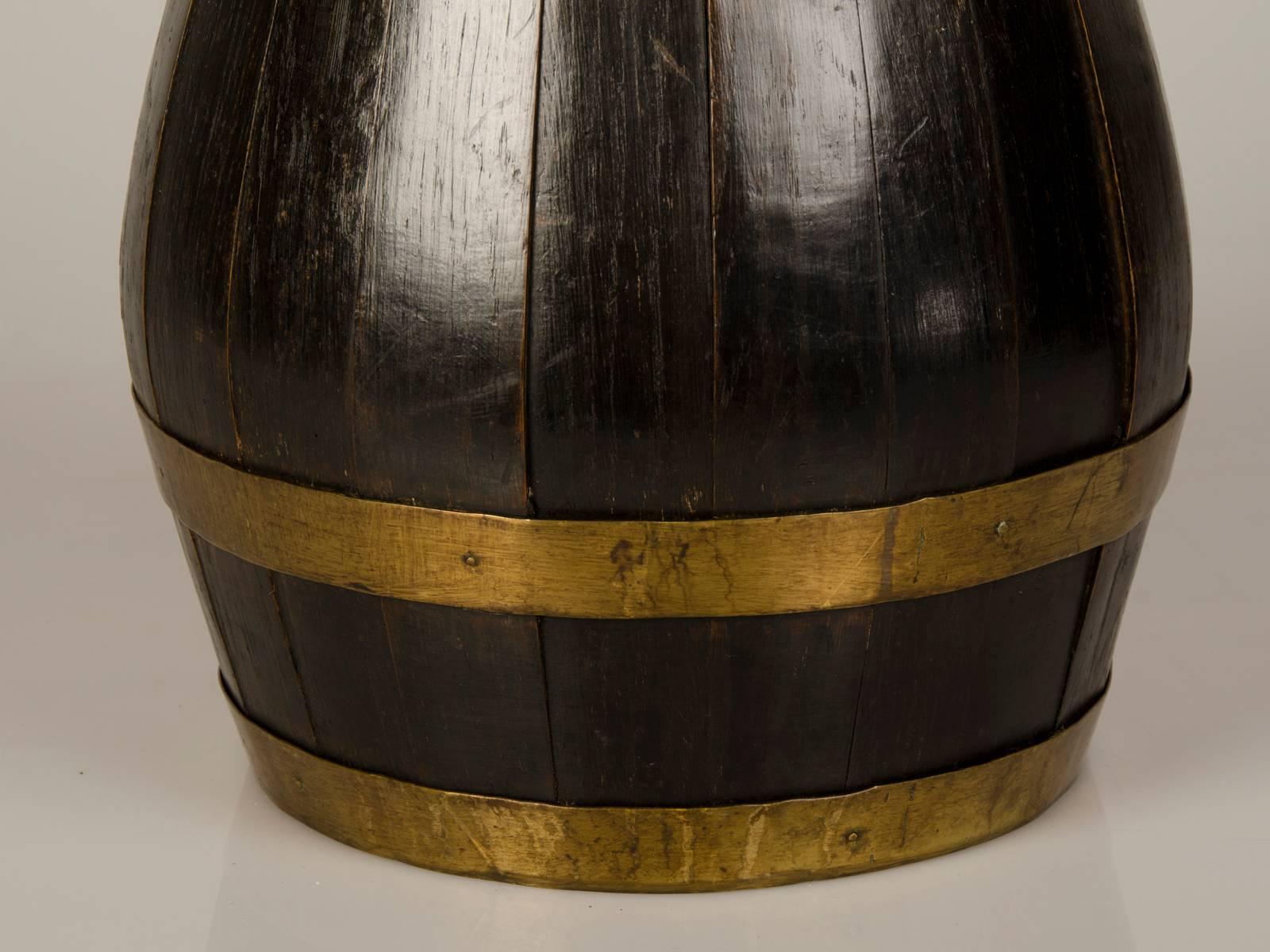 Huge Antique English Brass Bound Oak Beer Ale Pitcher, circa 1890 In Excellent Condition For Sale In Houston, TX