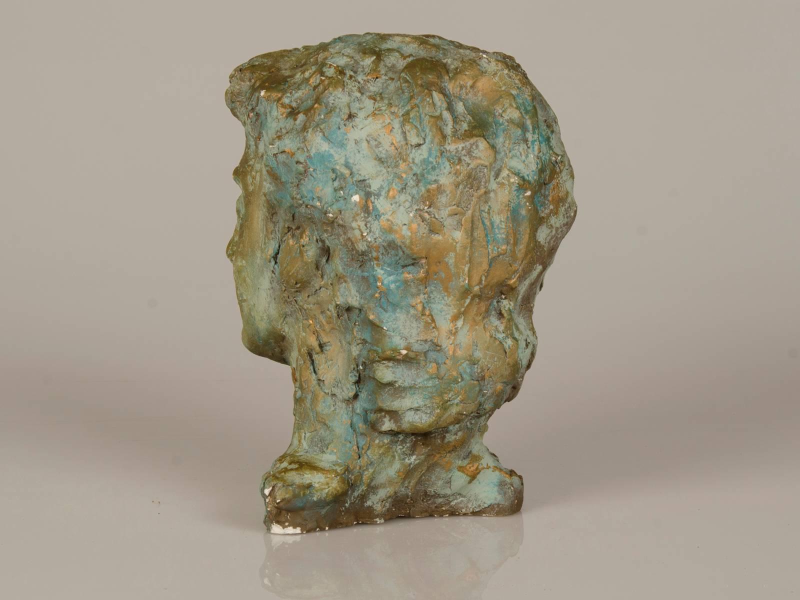 Art Deco French Sculpture of a Male Head in Patinated Plaster, circa 1930 In Excellent Condition In Houston, TX