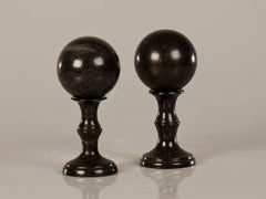 Pair of Antique Italian Black Marble Spheres Atop Baluster Columns, circa 1890