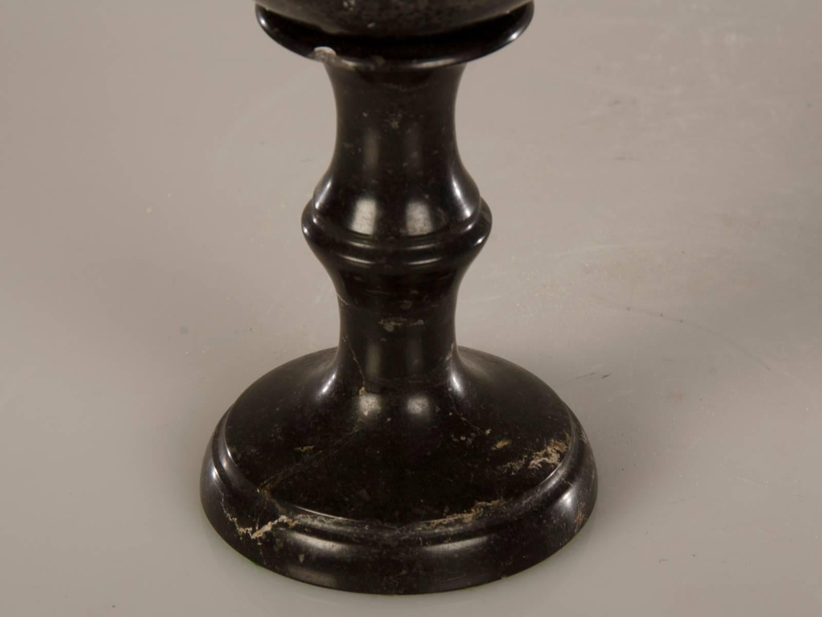 Pair of Antique Italian Black Marble Spheres Atop Baluster Columns, circa 1890 In Excellent Condition In Houston, TX