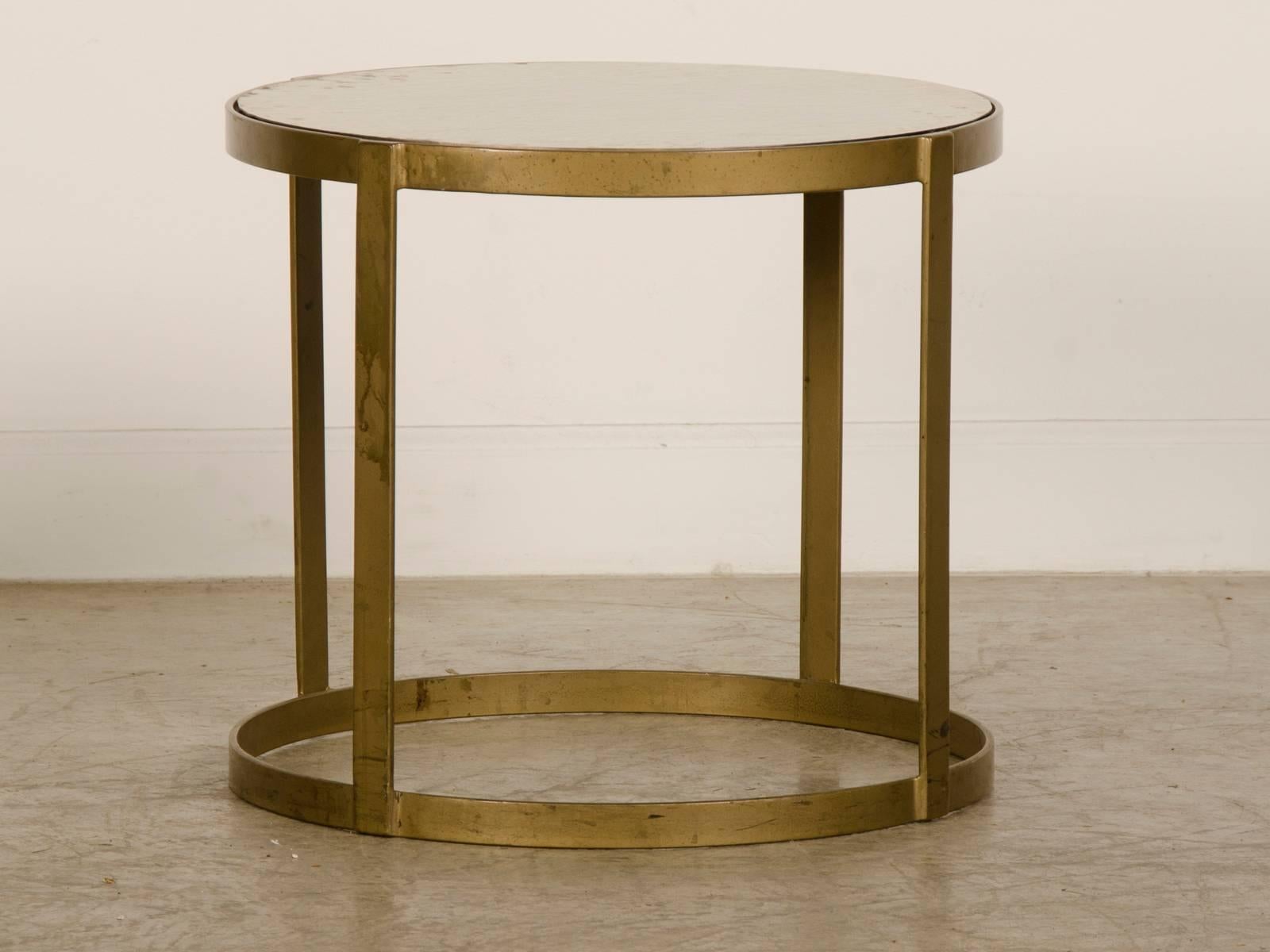 Gilt Vintage Italian Gilded Round Table, Pebbled Glass Top, circa 1960 For Sale