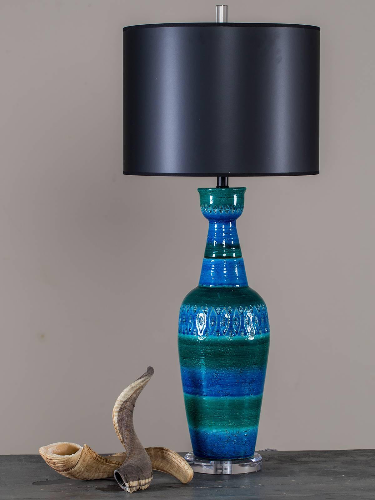 Tall Bitossi Blue Rimini Aldo Londi Vintage Italian Lamp, circa 1960 In Excellent Condition In Houston, TX