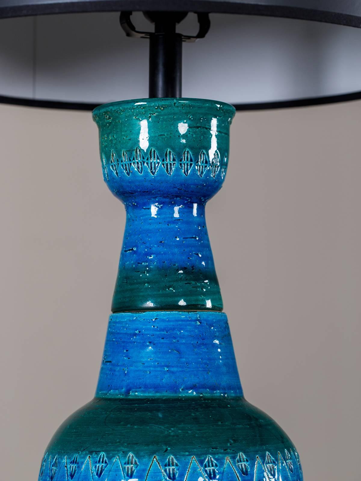 Mid-Century Modern Tall Bitossi Blue Rimini Aldo Londi Vintage Italian Lamp, circa 1960