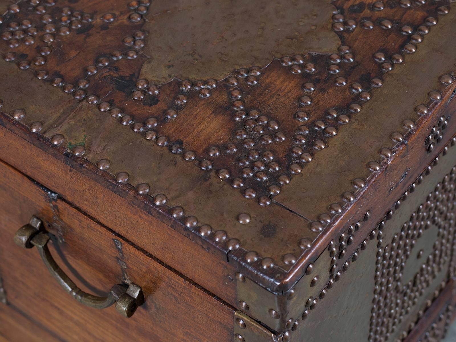 Antique African Zanzibar Chest Trunk, Brass-Mounted, circa 1875 In Excellent Condition In Houston, TX