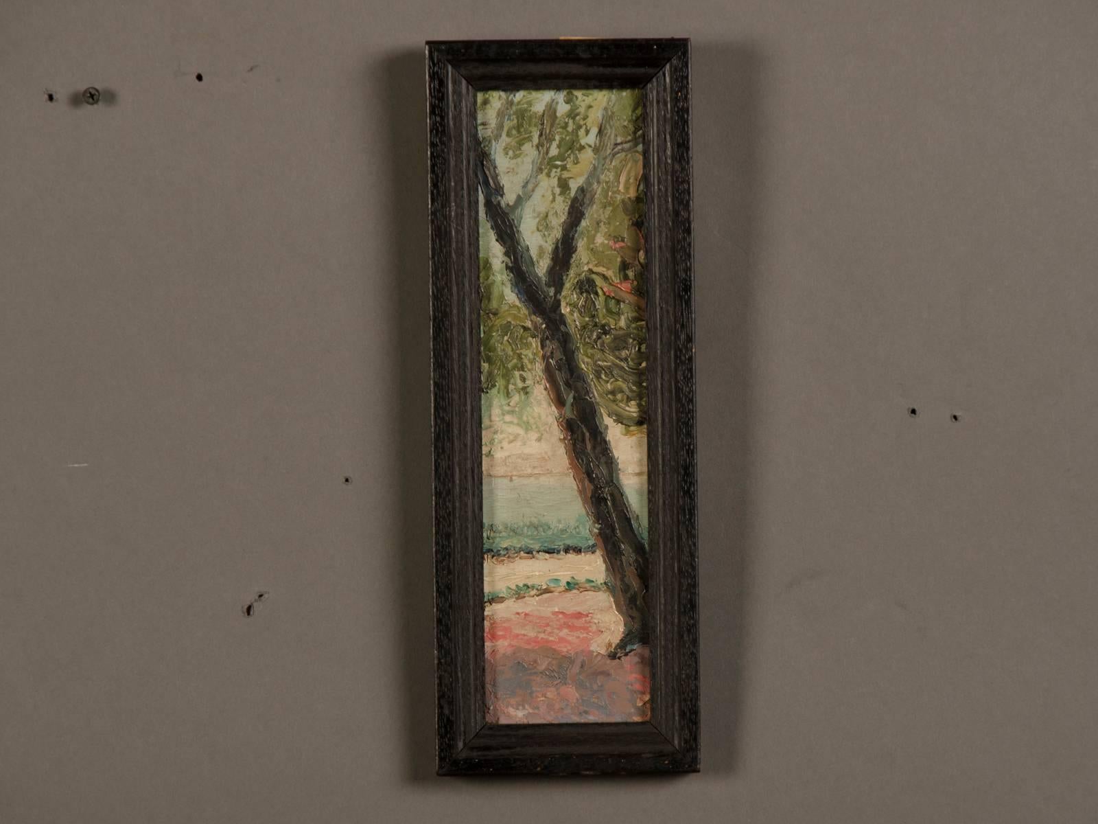 Hand-Painted Signed Antique French Triptych Oil on Canvas Paintings of Trees, circa 1900 For Sale