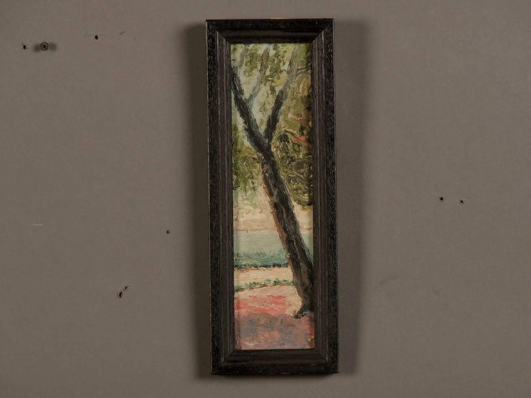 Hand-Painted Signed Antique French Triptych Oil on Canvas Paintings of Trees, circa 1900 For Sale