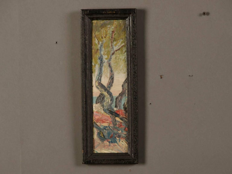 Modern Signed Antique French Triptych Oil on Canvas Paintings of Trees, circa 1900 For Sale