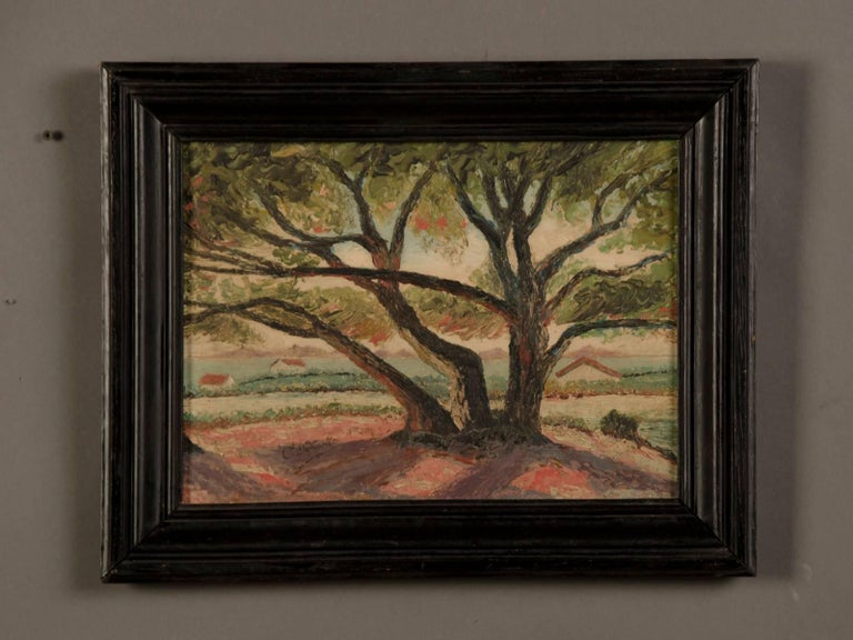 Signed Antique French Triptych Oil on Canvas Paintings of Trees, circa 1900 In Excellent Condition For Sale In Houston, TX