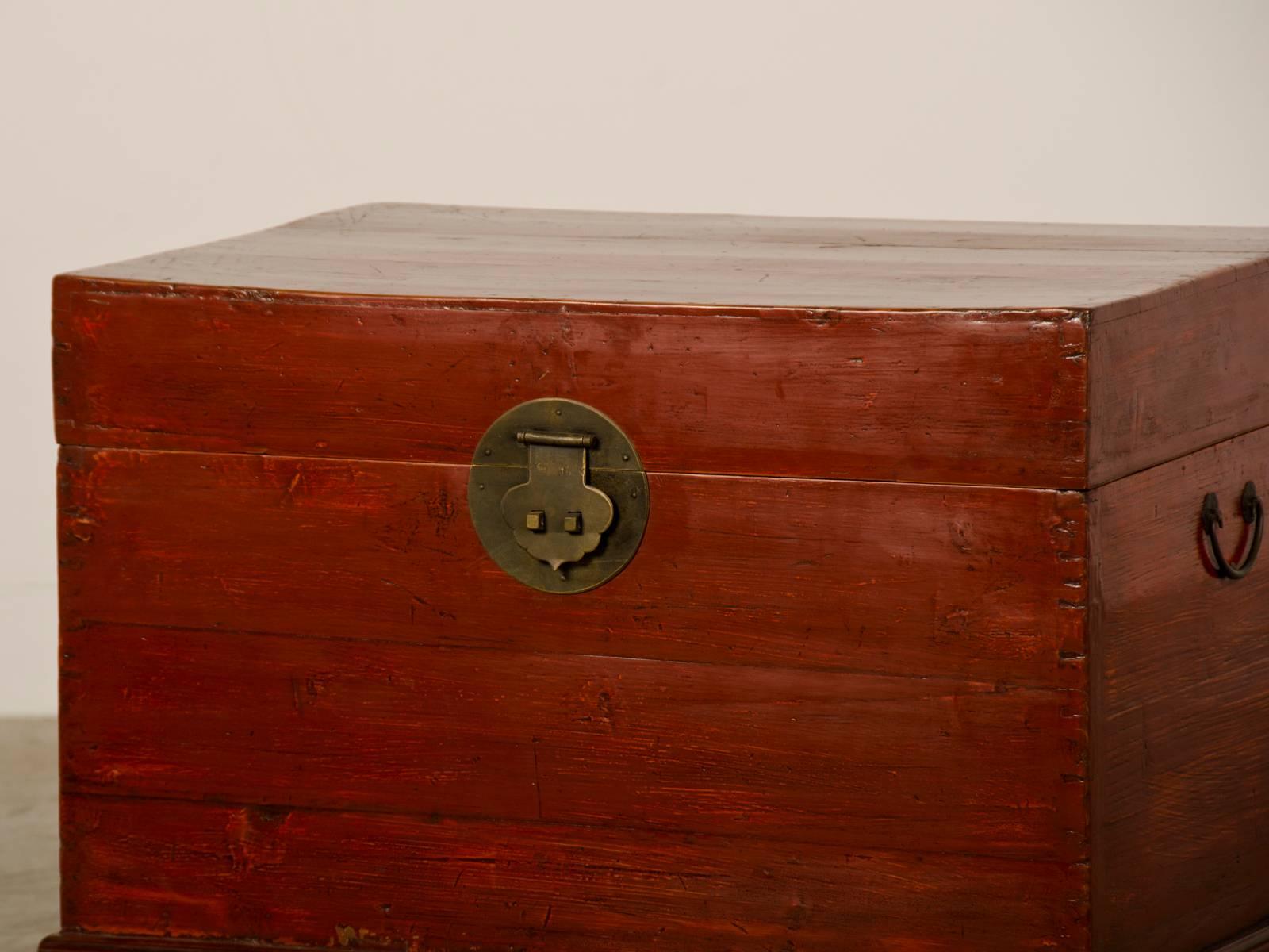 Metal Red Lacquer Antique Chinese Trunk Kuang Hsu Period China, circa 1875