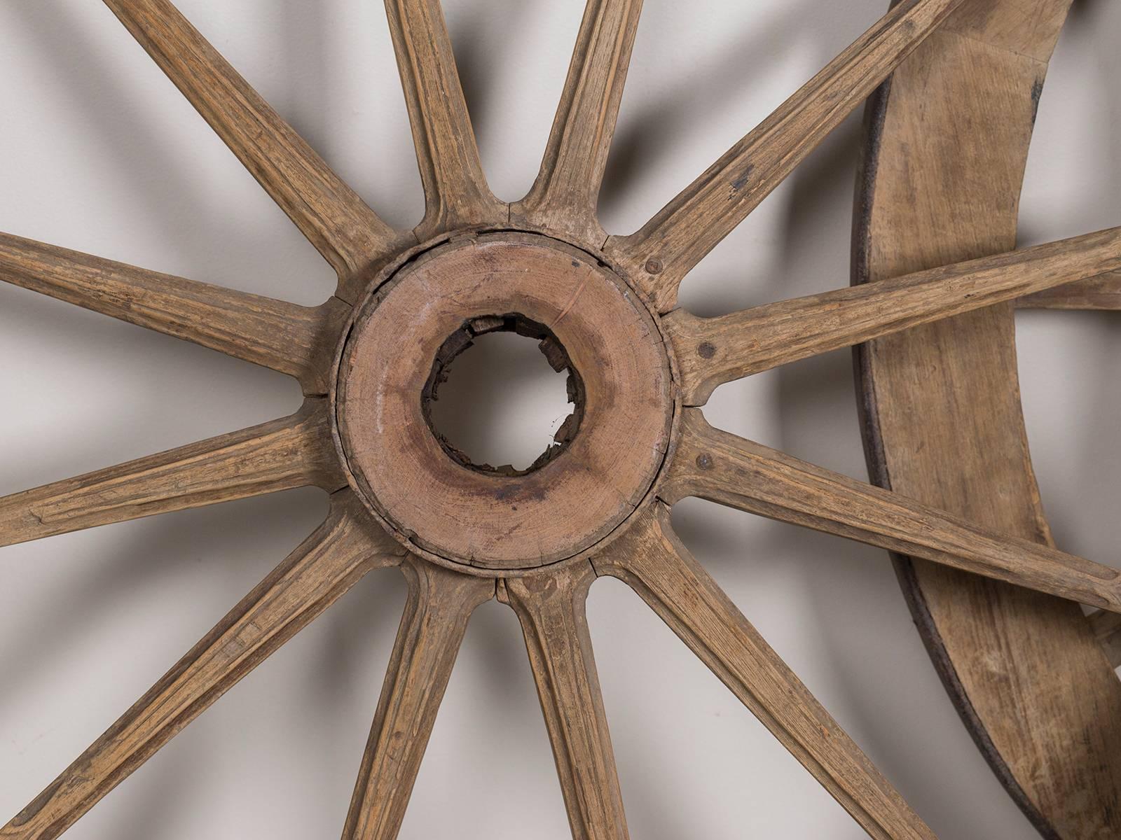 Late 19th Century Pair of Antique French Iron Bound Wagon Wheels, circa 1880