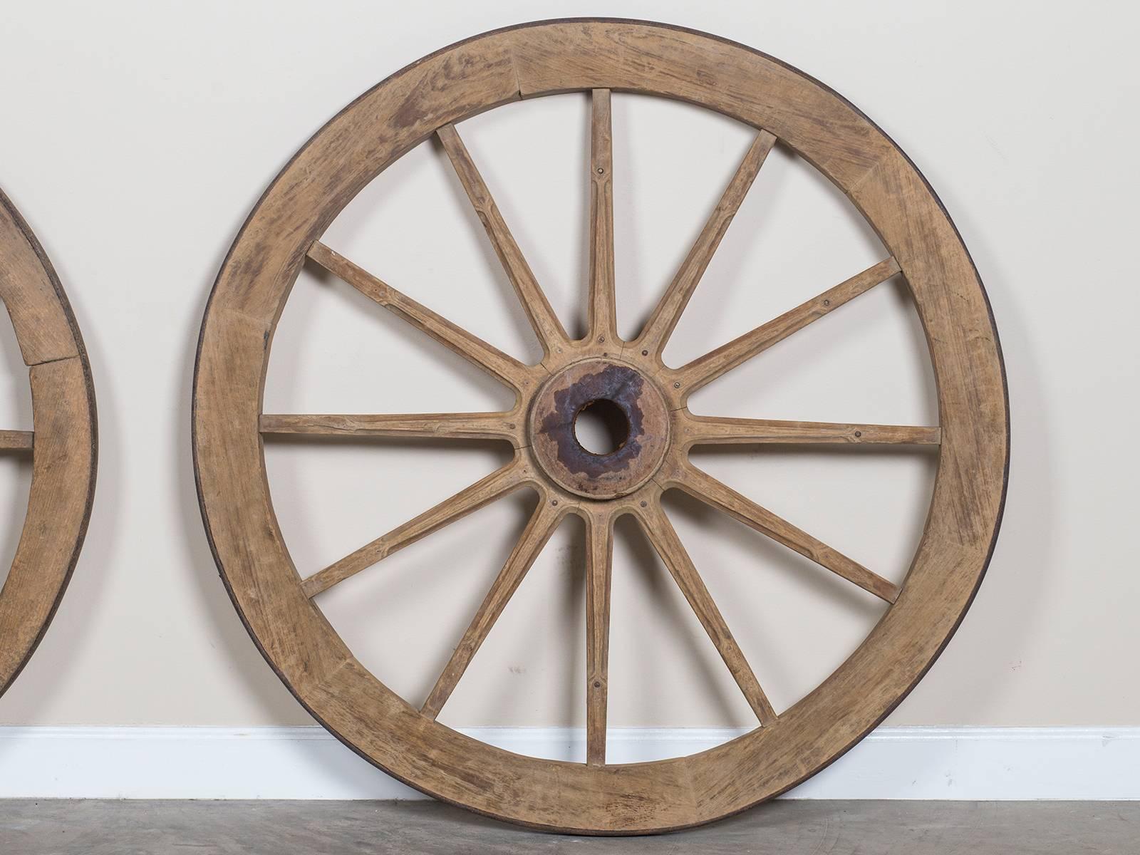 Pair of Antique French Iron Bound Wagon Wheels, circa 1880 3