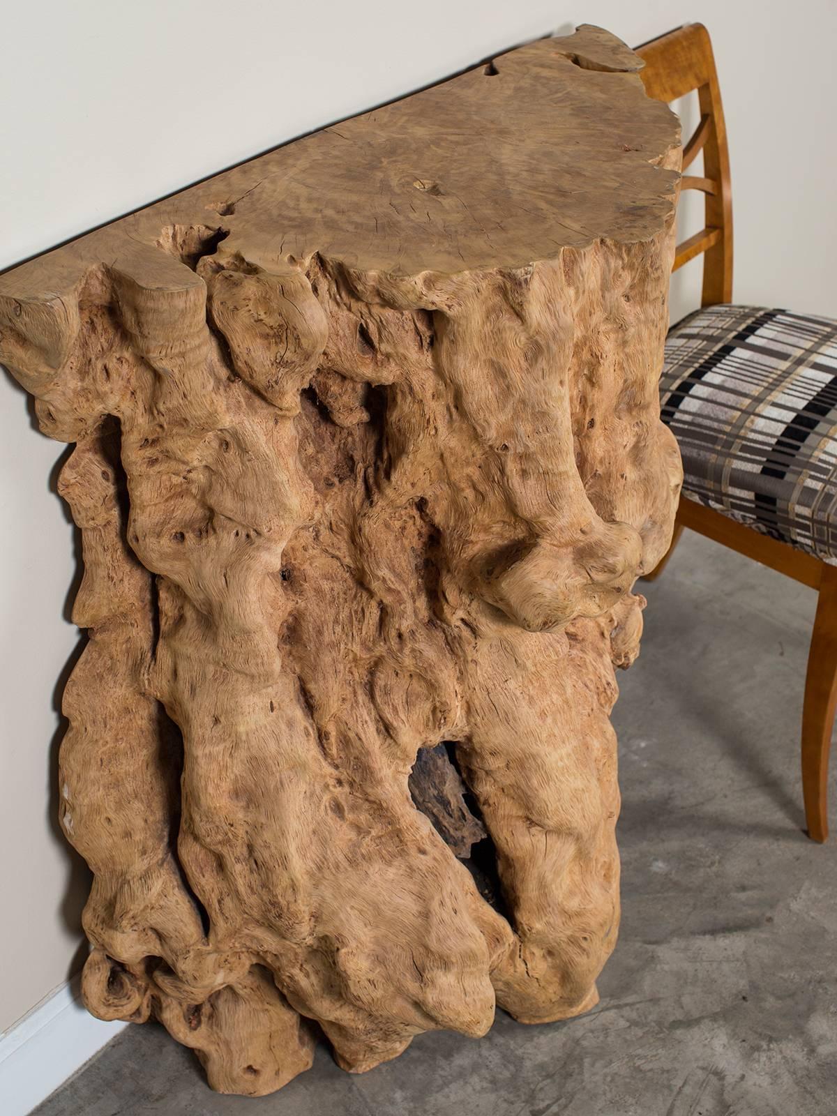 Hand-Crafted Natural Washed Teak Organic Console Table from Indonesia For Sale