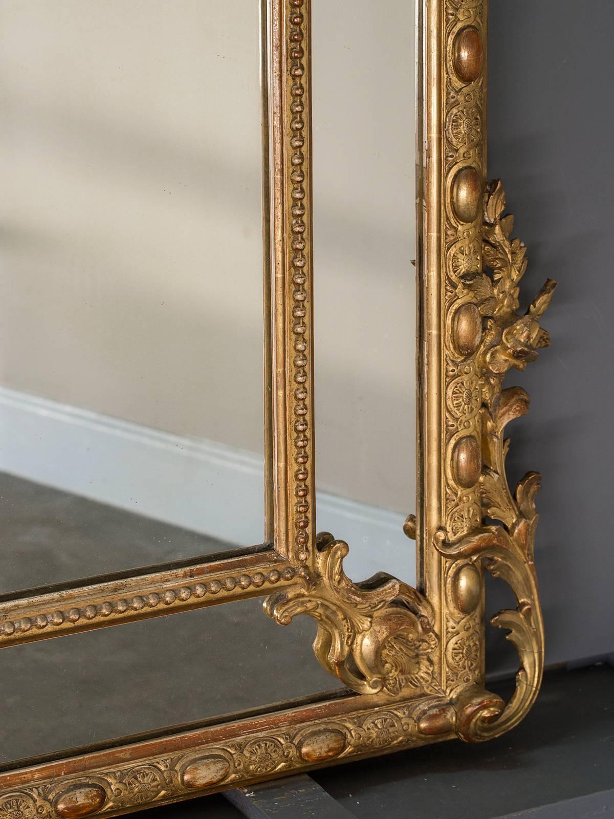 Louis XV Large Antique French Gold Leaf Pareclose Mirror, circa 1890