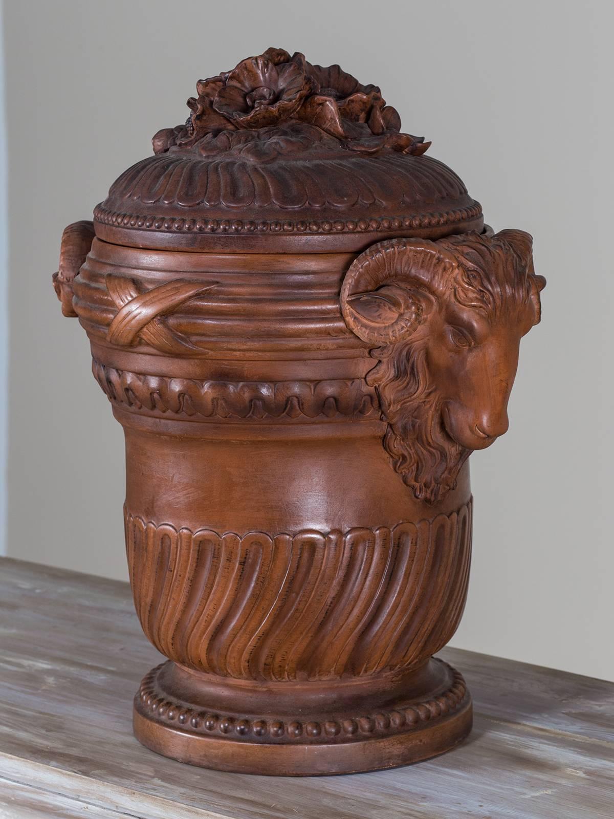 Late 19th Century Enormous Antique French Neoclassical Terracotta Vessel and Lid, circa 1885 For Sale