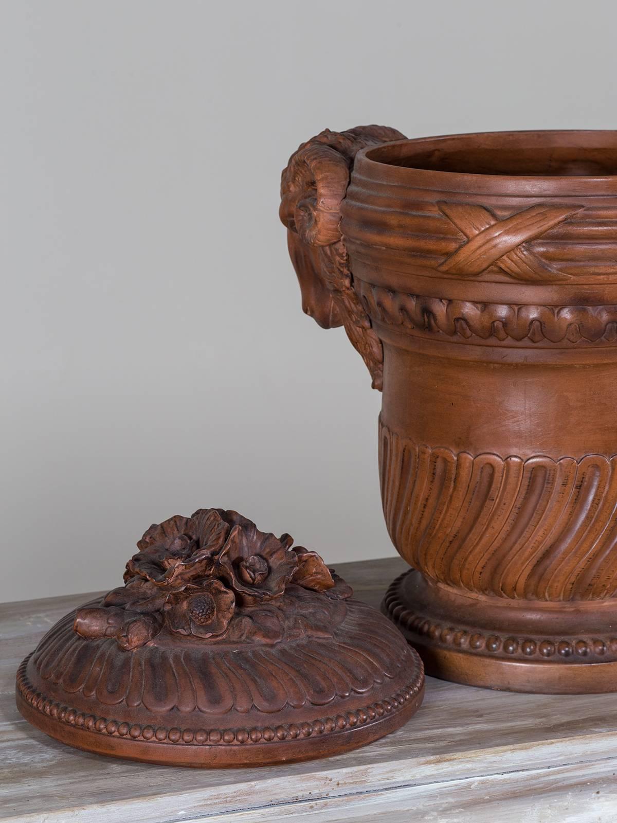 Enormous Antique French Neoclassical Terracotta Vessel and Lid, circa 1885 In Excellent Condition For Sale In Houston, TX