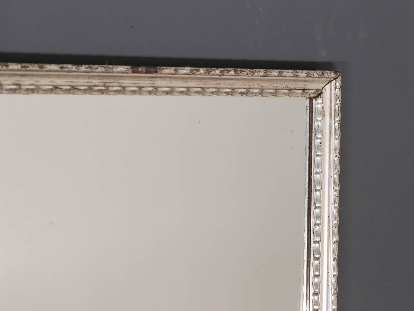 Antique French Silver Leaf Rectangular Mirror, circa 1890 In Excellent Condition For Sale In Houston, TX