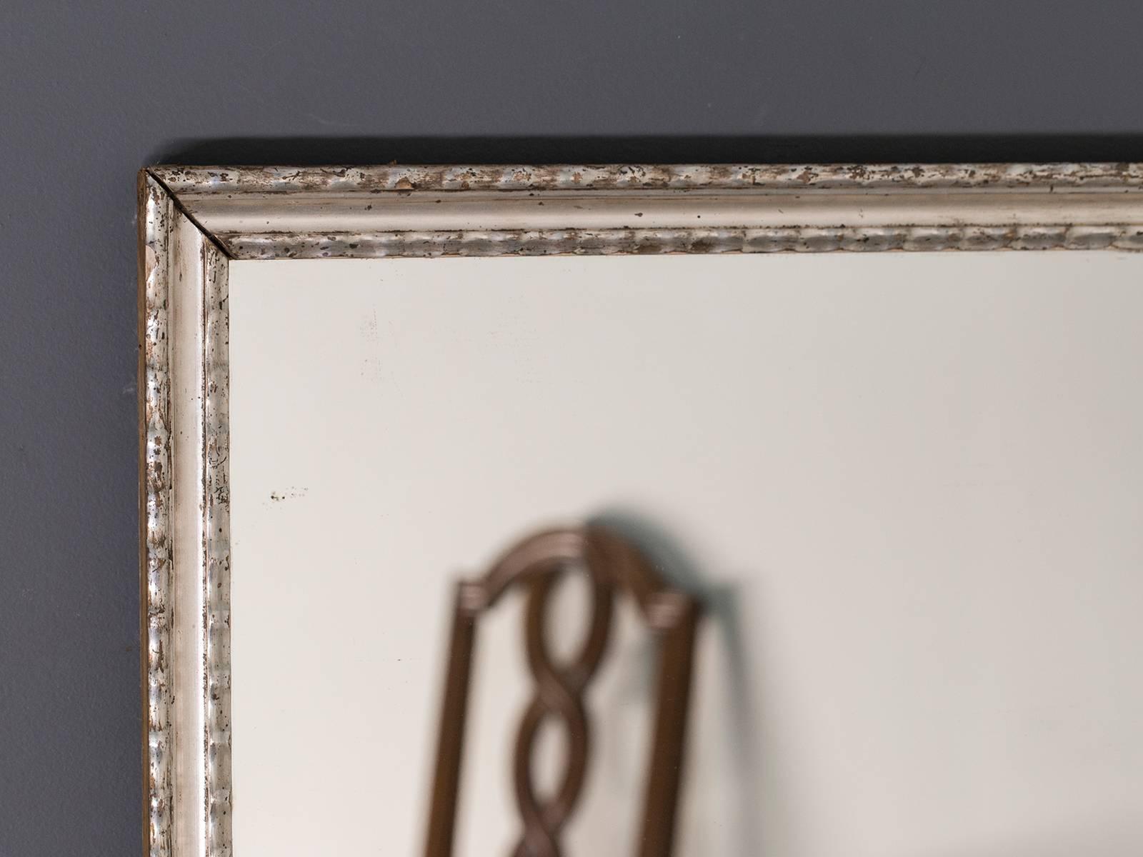 Carved Antique French Silver Leaf Rectangular Mirror, circa 1890 For Sale