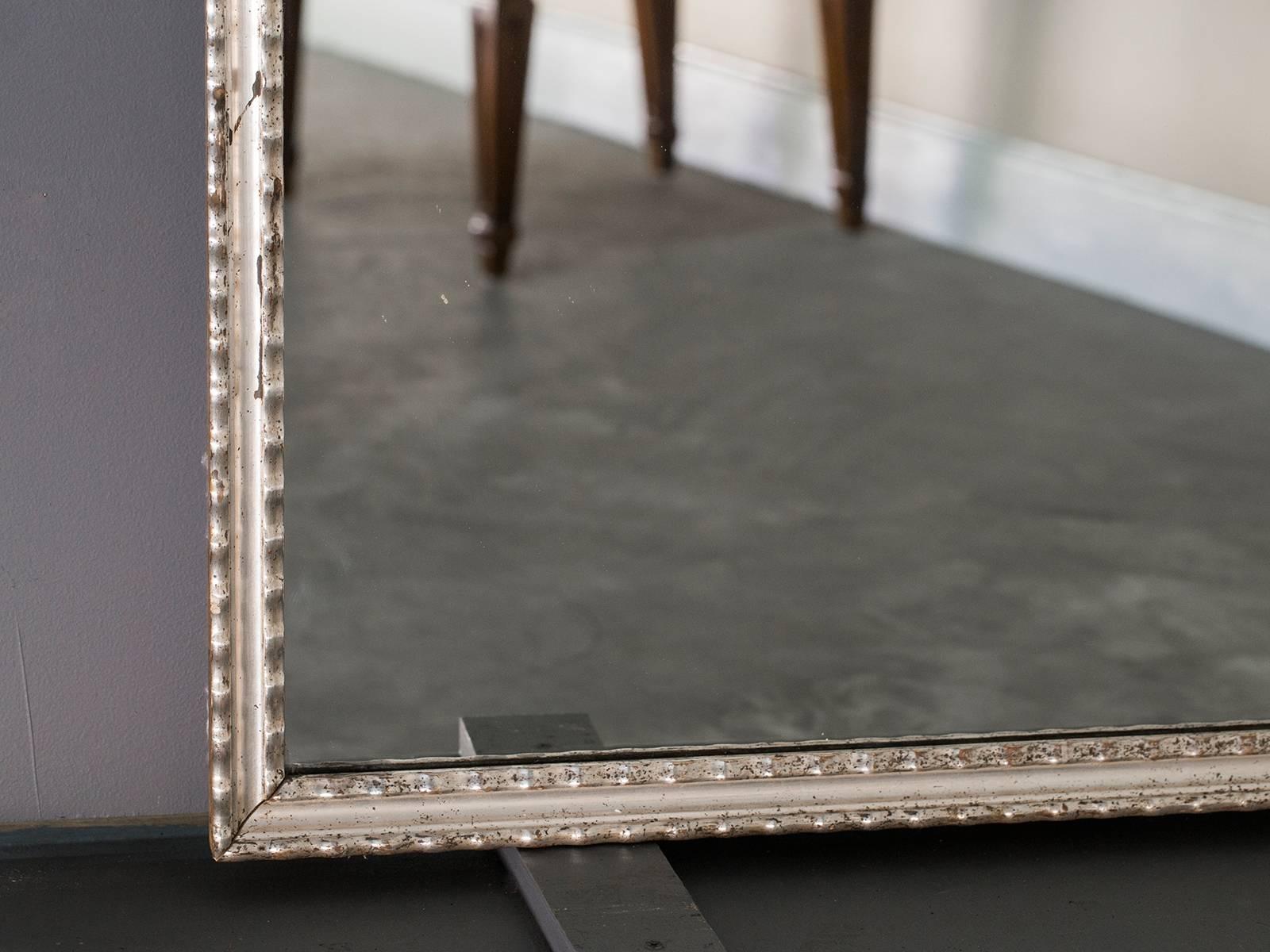 Directoire Antique French Silver Leaf Rectangular Mirror, circa 1890 For Sale