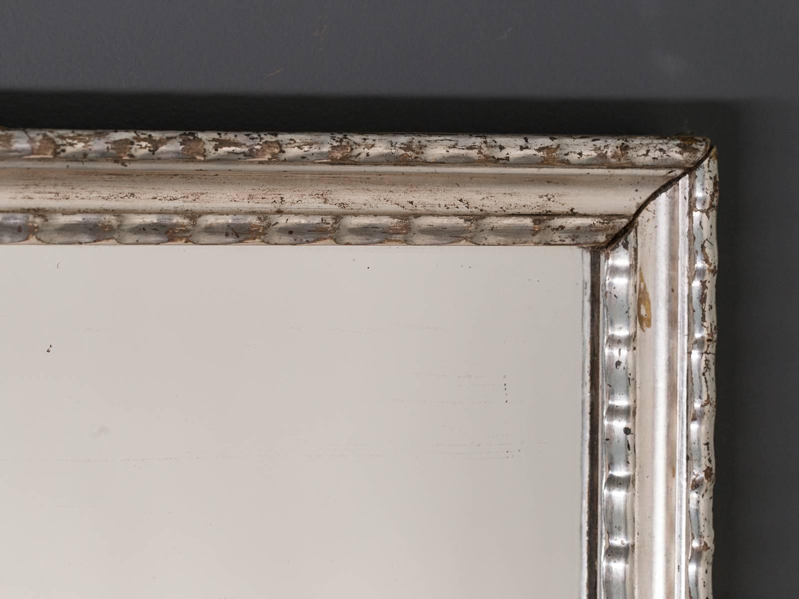 Late 19th Century Antique French Silver Leaf Rectangular Mirror, circa 1890 For Sale