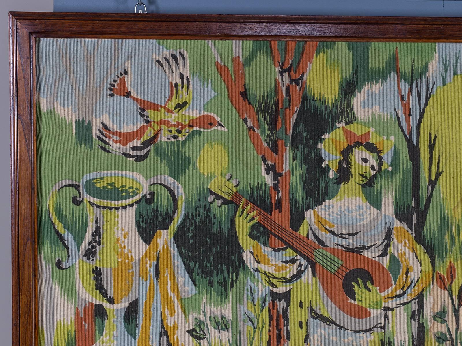 Mid-20th Century Vintage French Tapestry Neoclassical Scene of Figures circa 1960 Original Frame For Sale