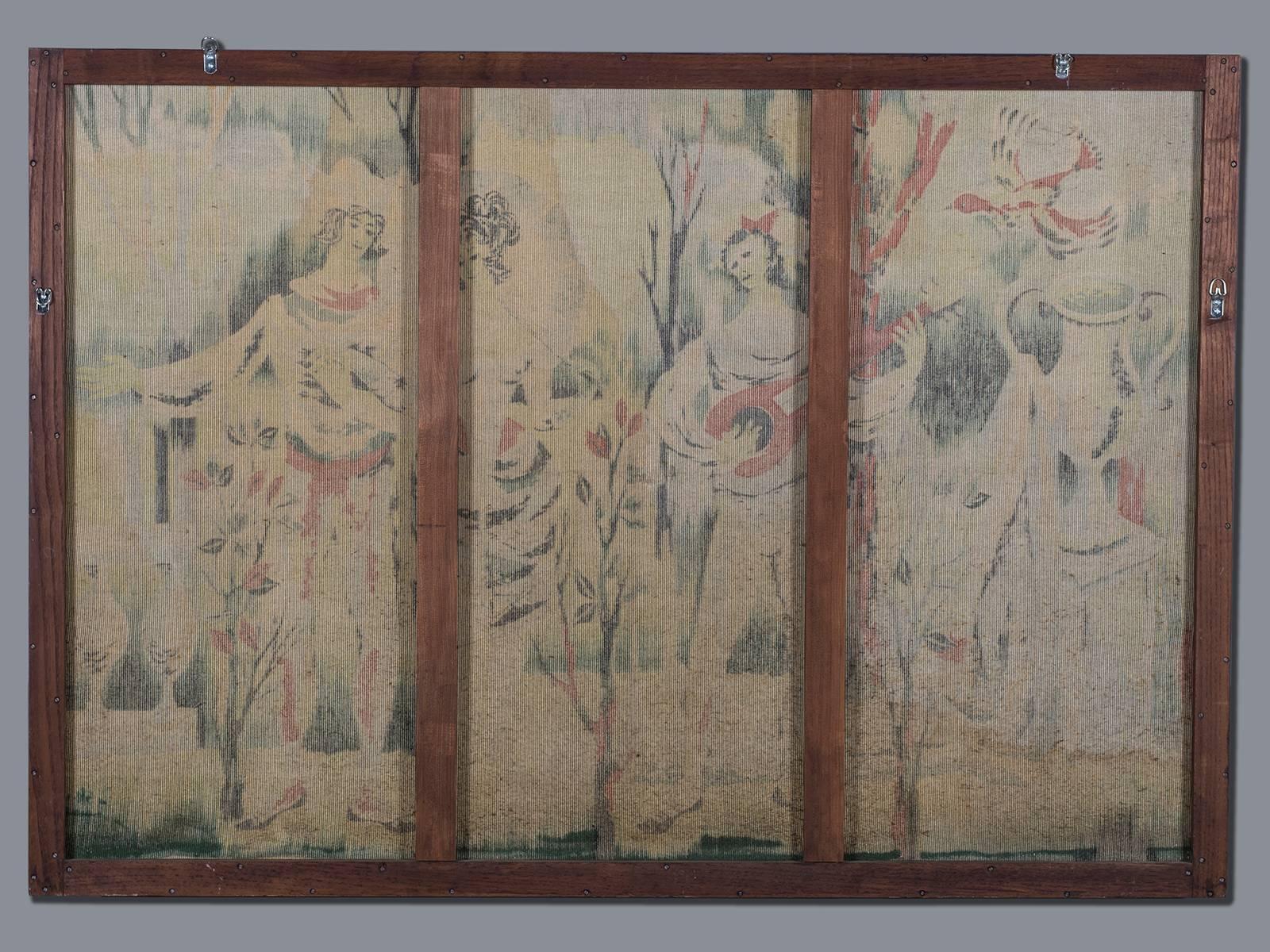 Vintage French Tapestry Neoclassical Scene of Figures circa 1960 Original Frame For Sale 3