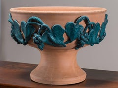 Vintage Italian Terra Cotta Bowl with Green Grape Vines by Solimene, Vietri
