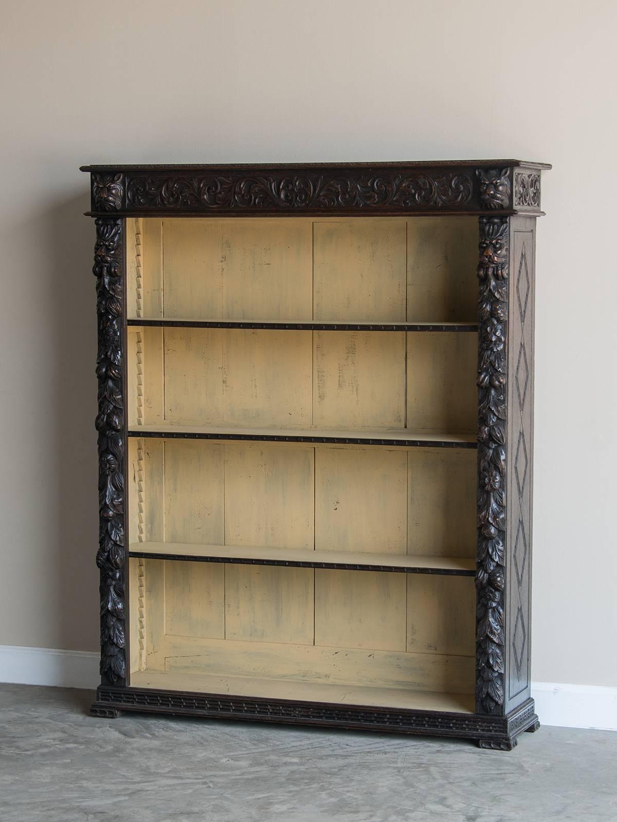 Late 19th Century Antique English Carved Oak Bookcase Display Cabinet, circa 1890