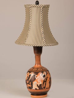 Vintage Greek Hand-Painted Earthenware Amphora Lamp, circa 1950, Custom Shade