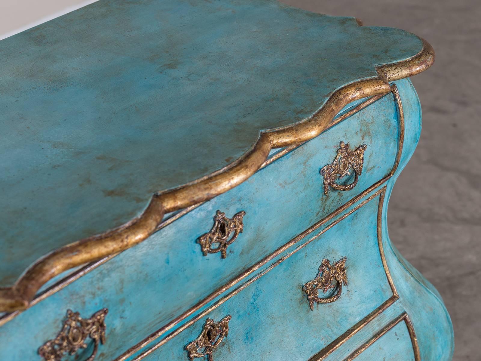 Hand-Painted Dutch Painted and Gilded Oak Bombé Commode Chest of Drawers, Holland, circa 1850
